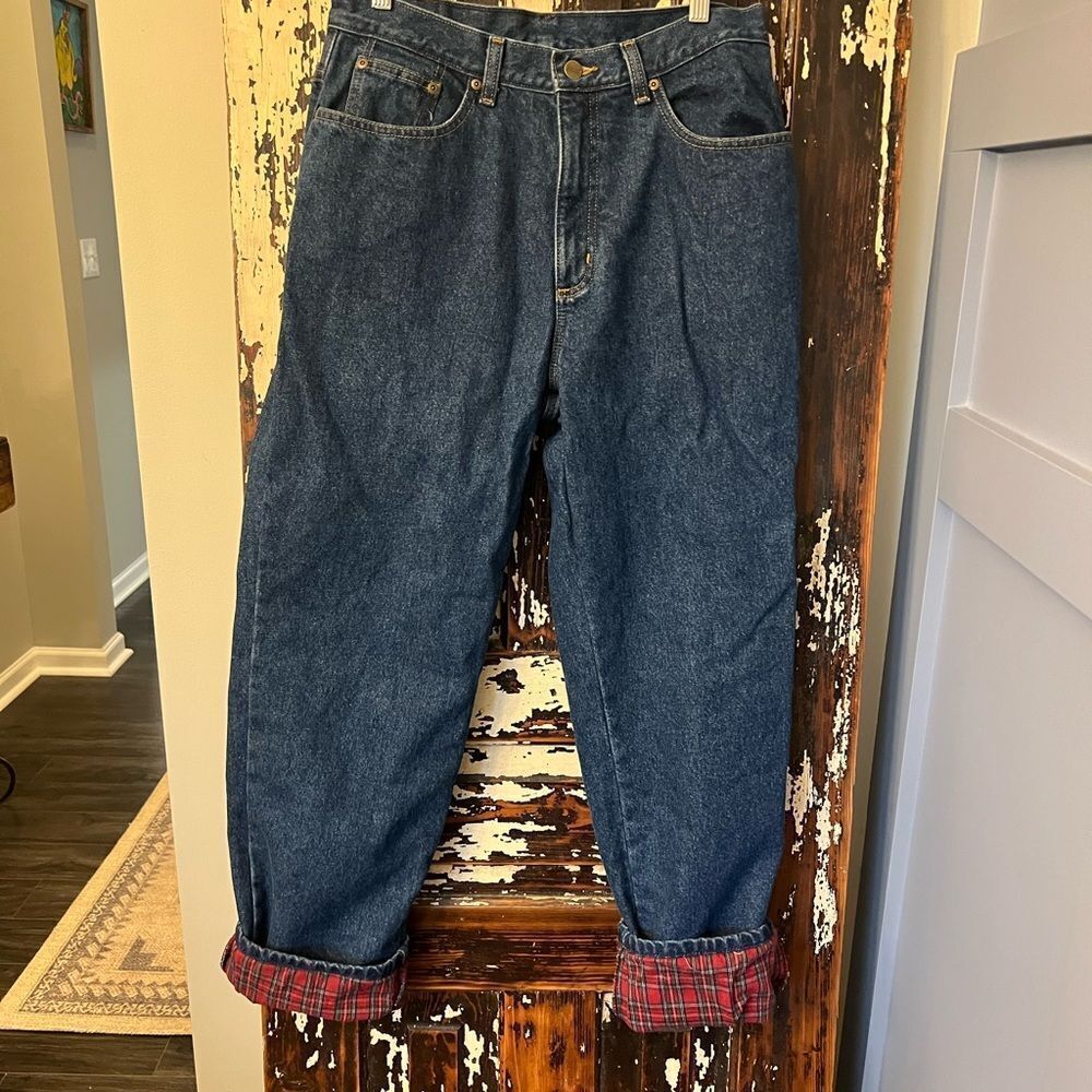 L.L. Bean vintage Double L Relaxed Fit Jeans with Plaid flannel lined. Size 33